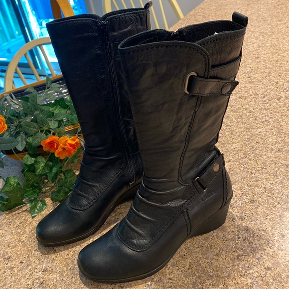 Taos Black Leather Zip Heeled Boots 37 - Picture 1 of 17